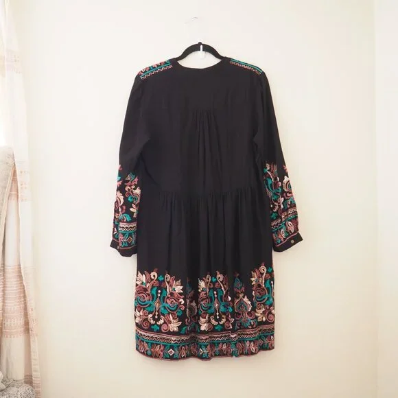 Anthropologie Floreat Black Embroidered Avery Dress sz L - Picture 9 of 10